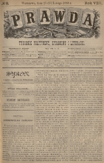 Prawda : tygodnik polityczny, społeczny i literacki. 1888, nr 8