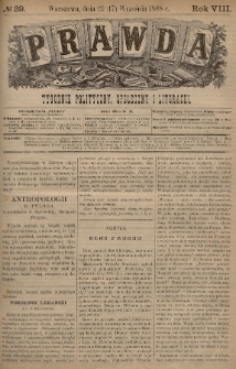 Prawda : tygodnik polityczny, społeczny i literacki. 1888, nr 39