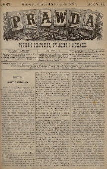 Prawda : tygodnik polityczny, społeczny i literacki. 1888, nr 47