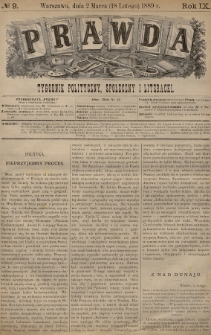 Prawda : tygodnik polityczny, społeczny i literacki. 1889, nr 9