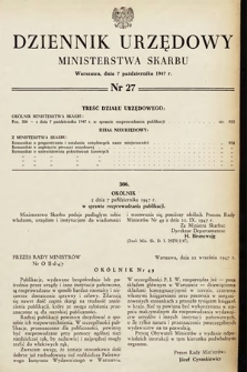 Dziennik Urzędowy Ministerstwa Skarbu. 1947, nr 27