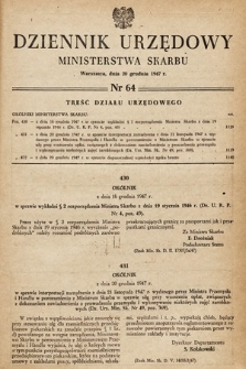Dziennik Urzędowy Ministerstwa Skarbu. 1947, nr 64