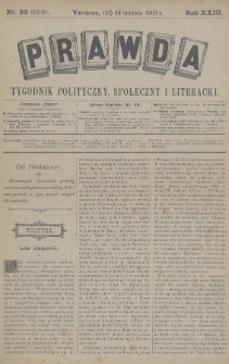 Prawda : tygodnik polityczny, społeczny i literacki. 1903, nr 52