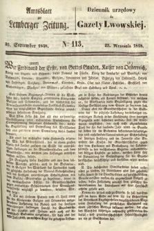 Amtsblatt zur Lemberger Zeitung = Dziennik Urzędowy do Gazety Lwowskiej. 1848, nr 113