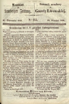 Amtsblatt zur Lemberger Zeitung = Dziennik Urzędowy do Gazety Lwowskiej. 1848, nr 115