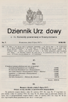 Dziennik Urzędowy C. i K. Komendy Obwodu Krasnostawskiego. R.3 (1917), nr 7