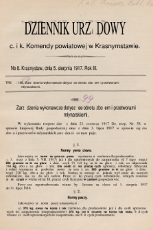 Dziennik Urzędowy C. i K. Komendy Obwodu Krasnostawskiego. R.3 (1917), nr 8