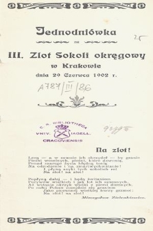 Jednodniówka na III. Zlot Sokoli okręgowy w Krakowie, dnia 29 czerwca 1902 r.