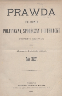 Prawda : tygodnik polityczny, społeczny i literacki. 1887, Spis rzeczy