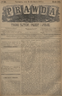 Prawda : tygodnik polityczny, społeczny i literacki. 1883, nr 13