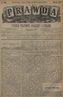 Prawda : tygodnik polityczny, społeczny i literacki. 1883, nr 18