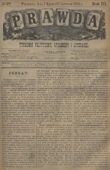 Prawda : tygodnik polityczny, społeczny i literacki. 1883, nr 27