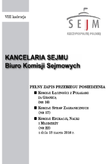 Pełny Zapis Przebiegu Posiedzenia Komisji Łączności z Polakami za Granicą (nr 16) z dnia 18 marca 2016 r.