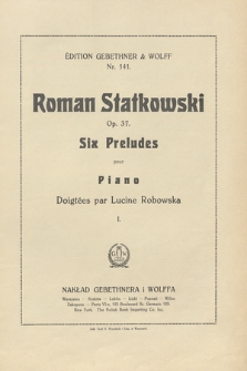Six préludes : pour piano : op. 37. [Cah.] 1