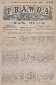 Prawda : tygodnik polityczny, społeczny i literacki. 1884, nr 1