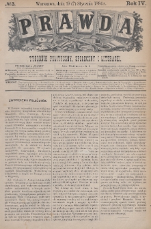 Prawda : tygodnik polityczny, społeczny i literacki. 1884, nr 3