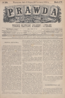 Prawda : tygodnik polityczny, społeczny i literacki. 1884, nr 28