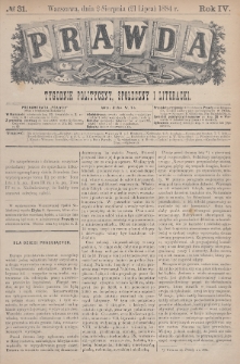Prawda : tygodnik polityczny, społeczny i literacki. 1884, nr 31