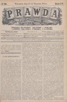 Prawda : tygodnik polityczny, społeczny i literacki. 1884, nr 38