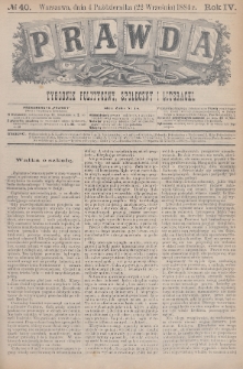 Prawda : tygodnik polityczny, społeczny i literacki. 1884, nr 40