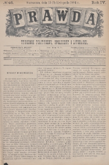 Prawda : tygodnik polityczny, społeczny i literacki. 1884, nr 46