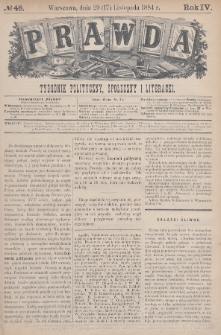 Prawda : tygodnik polityczny, społeczny i literacki. 1884, nr 48