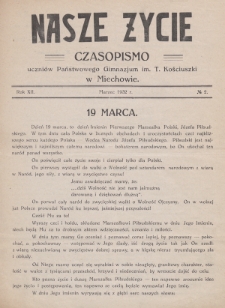 Nasze Życie : czasopismo uczniów Państwowego Gimnazjum im. T. Kościuszki w Miechowie. 1932, nr 2