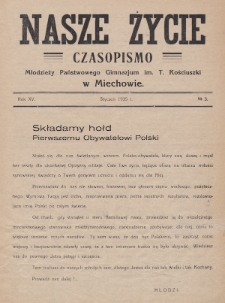 Nasze Życie : czasopismo młodzieży Państwowego Gimnazjum im. T. Kościuszki w Miechowie. 1935, nr 3