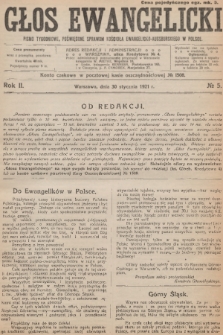 Głos Ewangelicki : pismo tygodniowe poświęcone sprawom Kościoła Ewangelicko-Augsburskiego w Polsce. R.2, 1921, № 5
