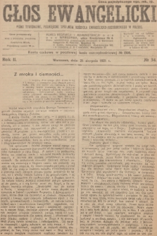 Głos Ewangelicki : pismo tygodniowe poświęcone sprawom Kościoła Ewangelicko-Augsburskiego w Polsce. R.2, 1921, № 34