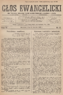 Głos Ewangelicki : pismo tygodniowe poświęcone sprawom Kościoła Ewangelicko-Augsburskiego w Polsce. R.4, 1923, № 32