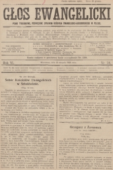 Głos Ewangelicki : pismo tygodniowe poświęcone sprawom Kościoła Ewangelicko-Augsburskiego w Polsce. R.6, 1925, nr 34