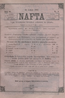 Nafta : organ Towarzystwa Techników Naftowych we Lwowie. R.3, 1895, nr 4 + dod. + wkładka