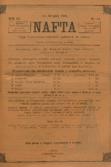 Nafta : organ Towarzystwa Techników Naftowych we Lwowie. R.3, 1895, nr 16