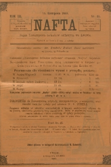 Nafta : organ Towarzystwa Techników Naftowych we Lwowie. R.3, 1895, nr 21
