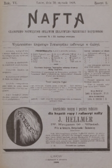 Nafta : czasopismo poświęcone sprawom krajowego przemysłu naftowego : wydawnictwo Krajowego Towarzystwa Naftowego w Galicyi. R.6, 1898, Zeszyt 2 + dod.
