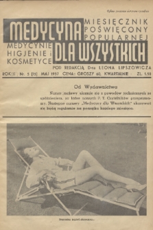 Medycyna dla Wszystkich : miesięcznik poświęcony popularnej medycynie, higjenie i kosmetyce. R.2, 1937, nr 5