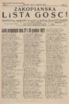 Zakopiańska Lista Gości : wydawnictwo perjodyczne, wychodzi w sezonach głównych codziennie. R.1, 1928, nr 7