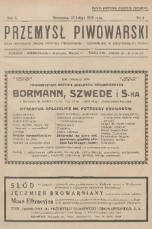 Przemysł Piwowarski : organ Centralnego Związku Przemysłu Piwowarskiego i Słodowniczego w Rzeczypospolitej Polskiej. R.6, 1928, № 9