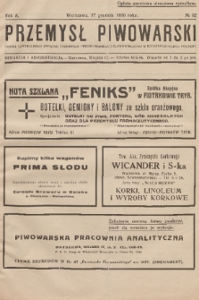 Przemysł Piwowarski : organ Centralnego Związku Przemysłu Piwowarskiego i Słodowniczego w Rzeczypospolitej Polskiej. R.8, 1930, № 52 + dod