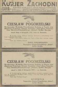 Kurjer Zachodni Iskra : dziennik polityczny, gospodarczy i literacki. R.22, 1931, nr 259