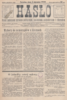 Hasło : pismo poświęcone sprawom politycznym, społecznym, gospodarczym i literackim. R.4, 1929, nr 1