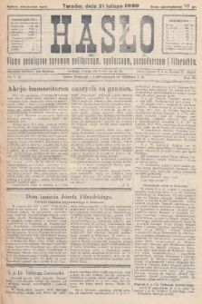 Hasło : pismo poświęcone sprawom politycznym, społecznym, gospodarczym i literackim. R.4, 1929, nr 7-8
