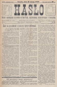 Hasło : pismo poświęcone sprawom politycznym, społecznym, gospodarczym i literackim. R.4, 1929, nr 9