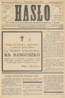 Hasło : pismo poświęcone sprawom politycznym, społecznym, gospodarczym i literackim. R.13, 1938, nr 9