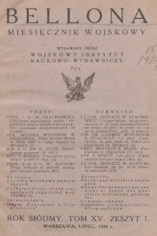 Bellona : miesięcznik wojskowy wydawany przez Wojskowy Instytut Naukowo-Wydawniczy. R.7, T.15, 1924, Spis rzeczy
