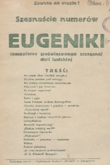 Eugenika : czasopismo poświęcone dobrej doli i pięknej śmierci. R.1, 1918, treść szesnastu numerów [1918-1920] Eugeniki