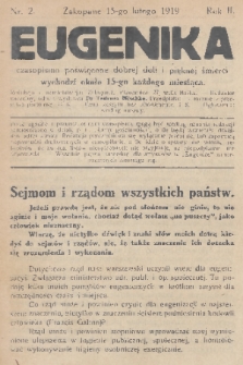 Eugenika : czasopismo poświęcone dobrej doli i pięknej śmierci. R.2, 1919, nr 2