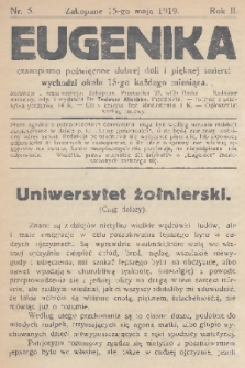 Eugenika : czasopismo poświęcone dobrej doli i pięknej śmierci. R.2, 1919, nr 5