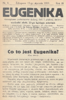 Eugenika : czasopismo poświęcone dobrej doli i pięknej śmierci. R.3, 1920, nr 1